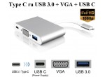 CÁP TYPE C -> USB 3.0 + VGA + Type C 3.1 adapter